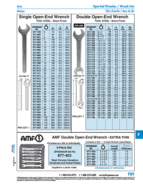 Double Open-End Wrench 6Pc Set Extra Thin Pattern, 3-10mm A/F Chrome Vanadium Nickel Plated 714T-6D