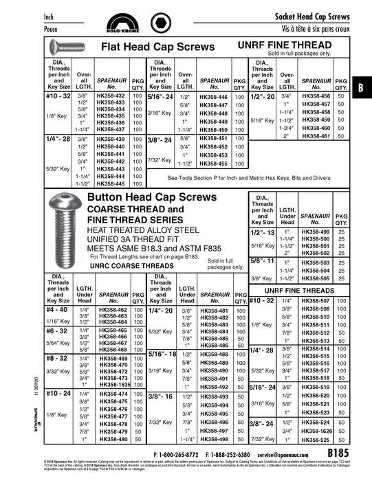 Holo-Krome Socket Cap Screw Flat HD #10-32 UNF x 1/2" Alloy Steel Plain Finish ANSI B18.3 Latest Holo-Krome #61004