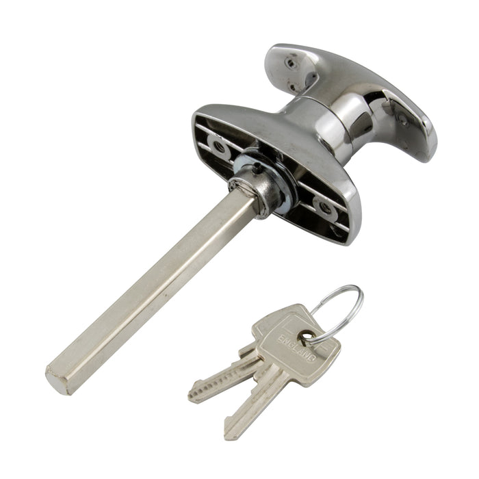 Locking T Handle, Keyed Alike, Fix to Right Edge Of Door 90 Degree Anti-CLockwise Movment Die-Cast Chrome Plated by Spaenaur Inc.
