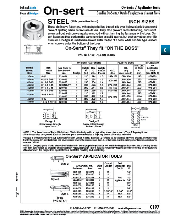 On-Sert Fastener, Design 1 #10-12 & #10-16 or 4.8mm Steel Zinc Mechanical Plate