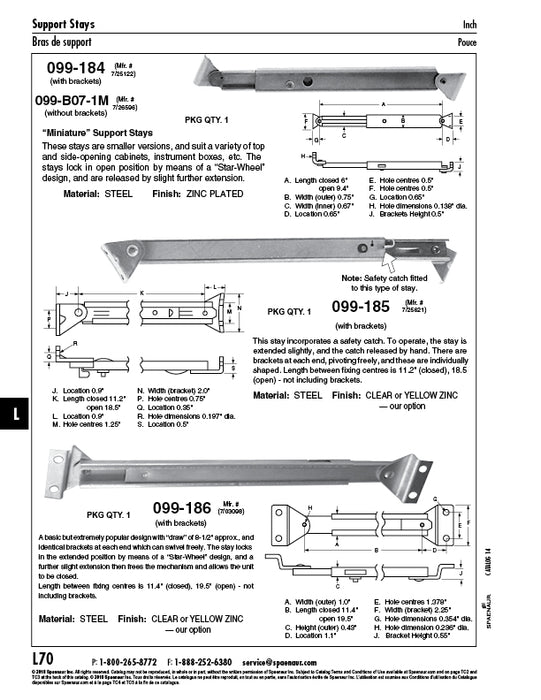 Support Stay W/Twin Fixing Brackets 19.5" Open LGTH Steel Zinc Plated by Spaenaur Inc.