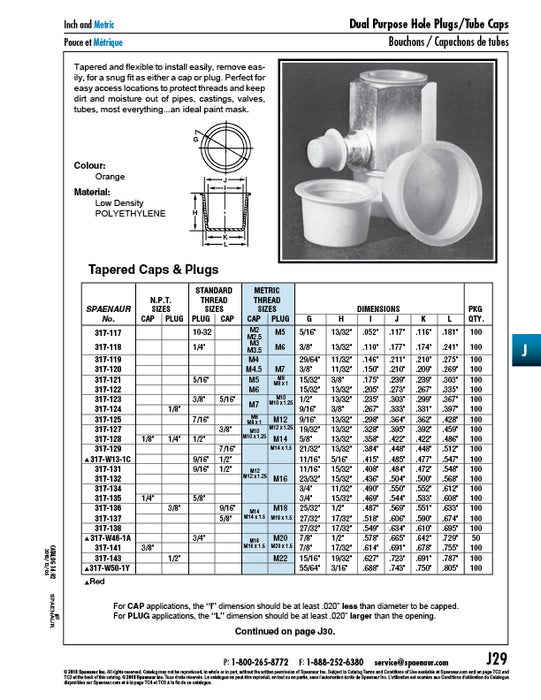 Tapered Cap & Plug 3/8" x 11/32" Low Density Polyethylene Colour orange by Spaenaur Inc.