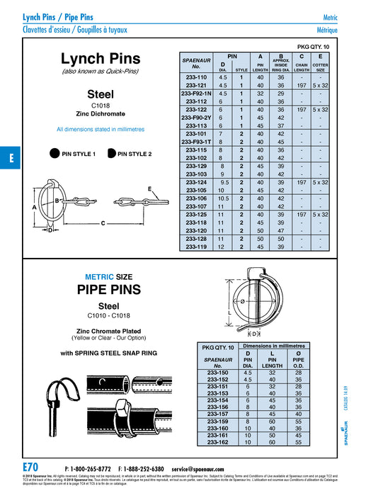 Pipe Pin W/ Spring Steel Snap Ring 4.5mm Pin DIA x 32mm LGTH x 28mm Ring OD C-1018 Steel Zinc Dichromate