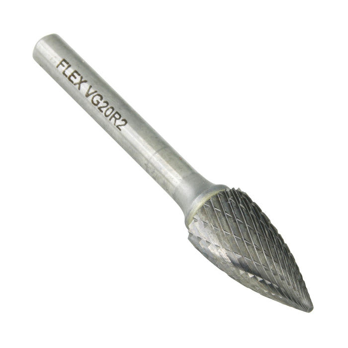 Fraise carbure, double coupe en forme d'arbre pointu, 1/4 po de diamètre x 5/8 po de longueur x 1/4 po de tige Tige en acier trempé, pointe en carbure de tungstène