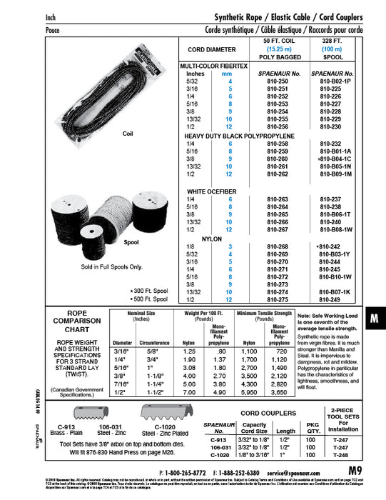 Câble élastique 1/2 po de diamètre x bobine de 50 pieds avec revêtement en nylon par Spaenaur Inc.