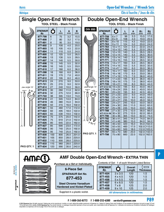 Double Open-End Wrench 6Pc Set Extra Thin Pattern, 3-10mm A/F Chrome Vanadium Nickel Plated 714T-6D