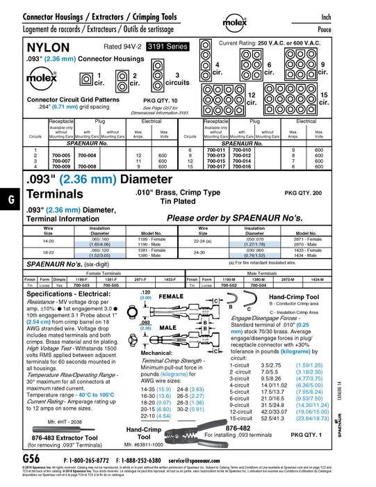 Connector Housing, 4 Circuit Female Receptacle .093"(2.36mm) DIA 3191 Series Nylon Ul 94V-2