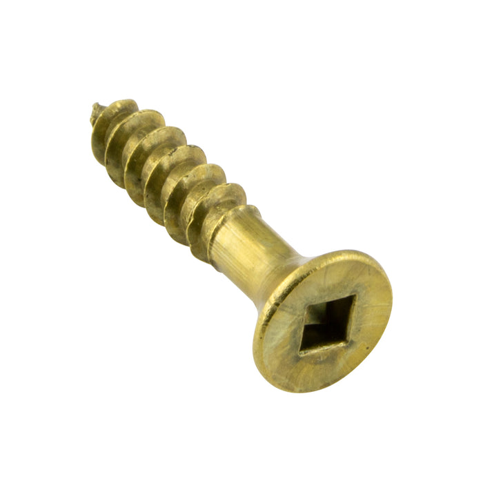 Wood Screw, Flat Head, Square Socket, #6 x 1-1/4" Length, Brass, ASME/ANSI B18.6.1