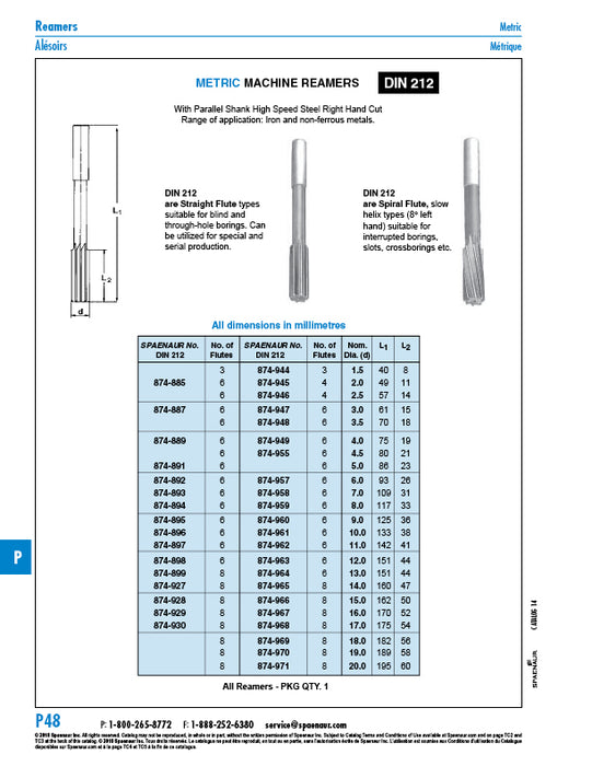 Spiral Flute Machine Reamer with Straight Shank 2.5mm High Speed Steel DIN 212B 2.5