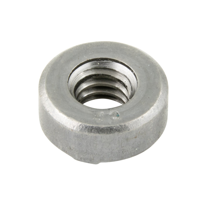 Écrou à souder rond court de type « Pilot » à filetage #8-32, en acier à faible teneur en carbone, finition brute, fabriqué par Spaenaur Inc.