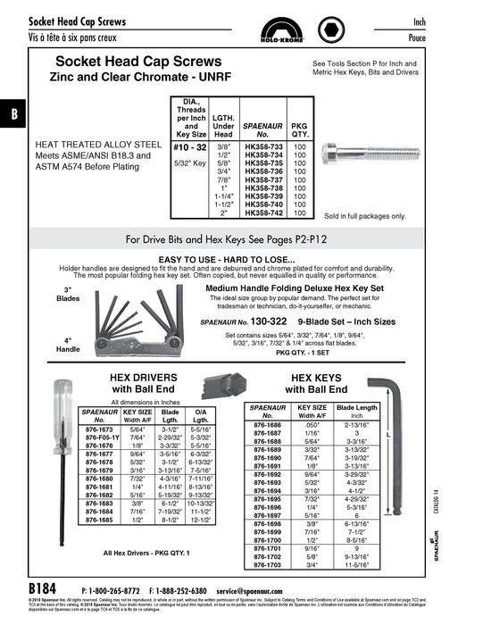 Hex Socket Cap Screw Holo-Krome #10-32 UNF x 1 1/2" Alloy Steel Zinc Plated by Spaenaur Inc.