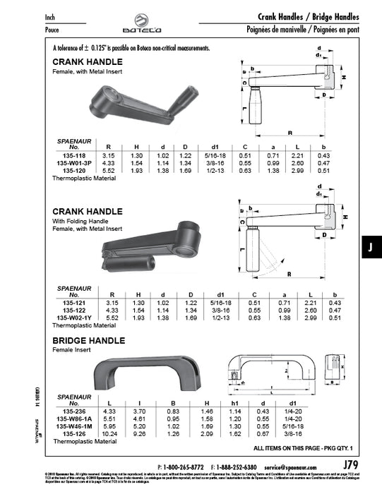 Crank Handle, Female 3/8-16" Thread, 2.60 Handle Length Thermoplastic Material Black, with Grey Cap
