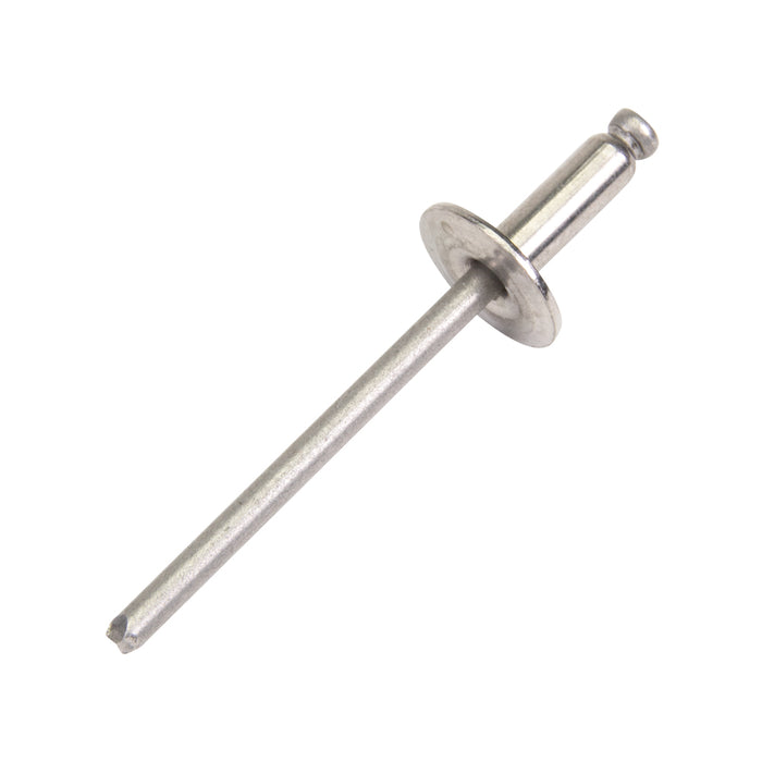 Pop Rivet Large Flange HD, Open End 1/8" x .328" LONG (.126"-.187"Grip) 300 Series Stainless Steel