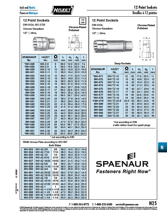1/2" Drive Socket, 12 Point 3/8" Chrome Vanadium Chrome Plated Polished by Spaenaur Inc.