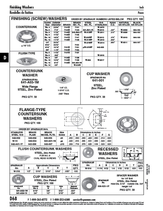 Countersunk Finishing (Screw) Washer Screw Size 1/4" x 23/32" OD 6/6 Nylon Natural by Spaenaur Inc.