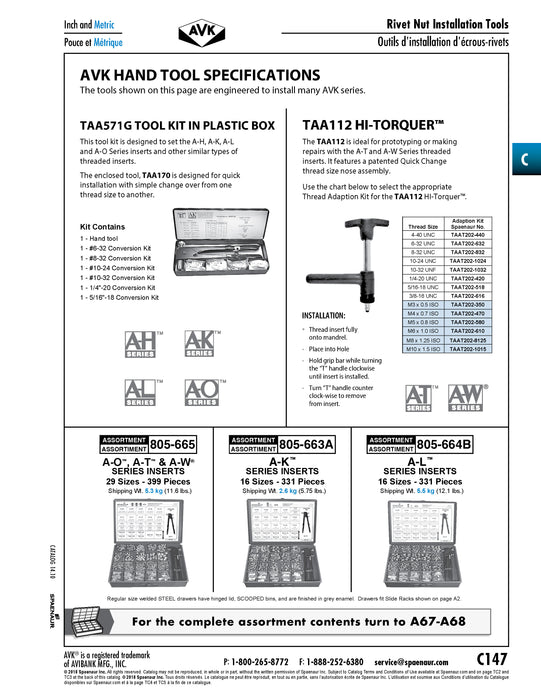 Kit de conversion pour outil de pose d'inserts 1/4"-20 UNC