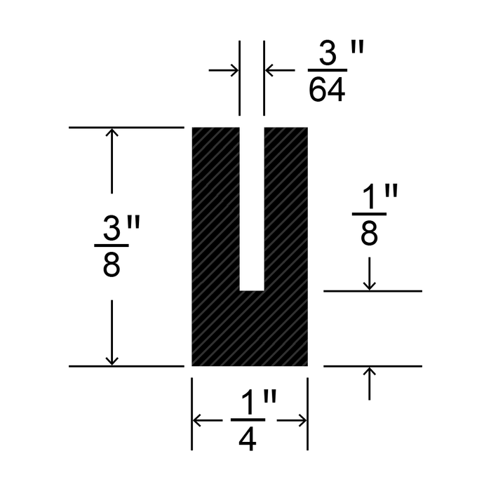 Extruded Channel, 3/64" GAp Width, 3/8" HT O/A, 1/4" Base Black Rubber Sbr 70 +-5 100 Ft Roll by Spaenaur Inc.