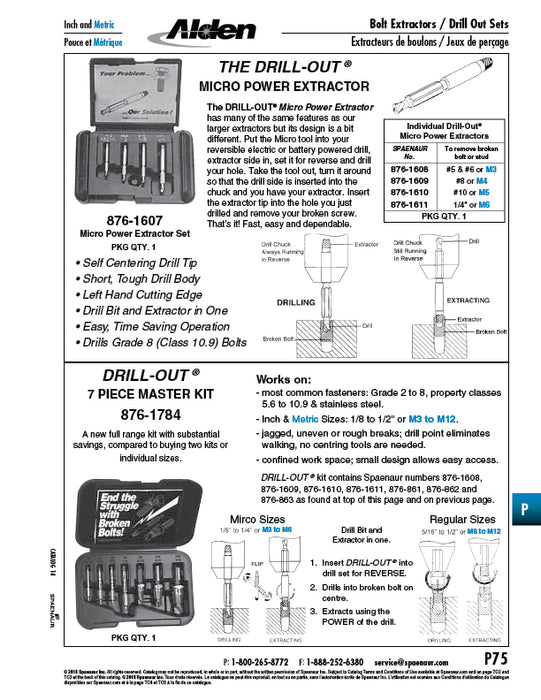 Bolt Extract Tool Removes M6, 1/4" High Speed Steel by Spaenaur Inc.