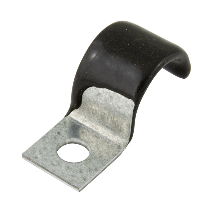 "Half" Clip, Cushioned 7/16" Clamp DIA, 9/32" Hole DIA .625" C to C Steel Hot Dipped Galvanized Black Vinyl Cushion