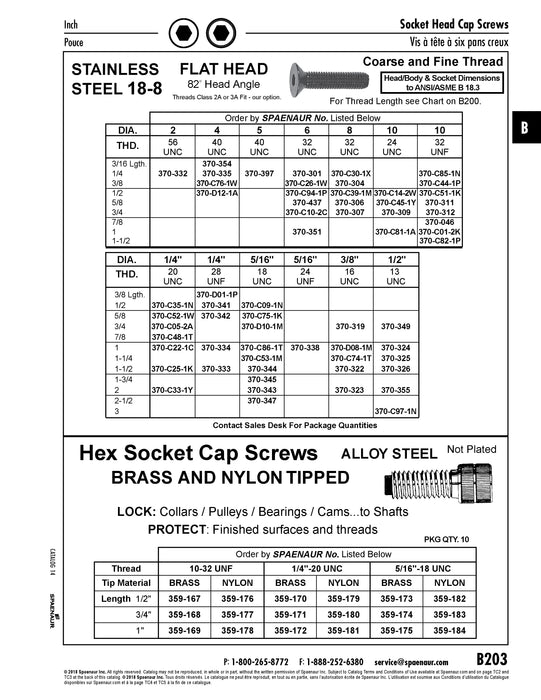 Flat Head Hex Socket Cap Screw #6-32 UNC x 5/8" LONG 18-8 Stainless Steel ANSI B18.3-1986