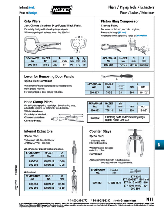 Counter Stay, Use with Internal Extractor #788-23 to #788-70 (Sn# 990-856 to 990-861) Special Steel Galvanized
