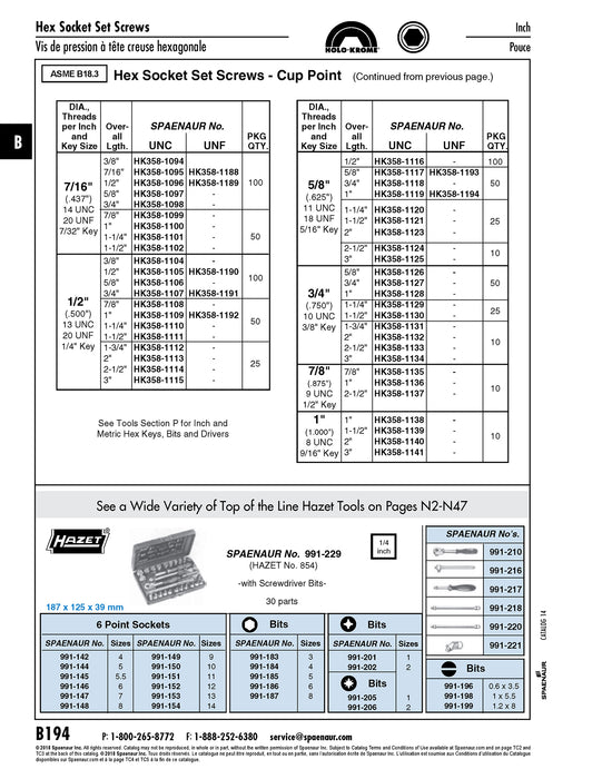 Holo-Krome Socket Set Screw Cup Pt 5/8"-18 UNF x 5/8" LG Alloy Steel Heat Treated Plain ANSI B18.3-1986