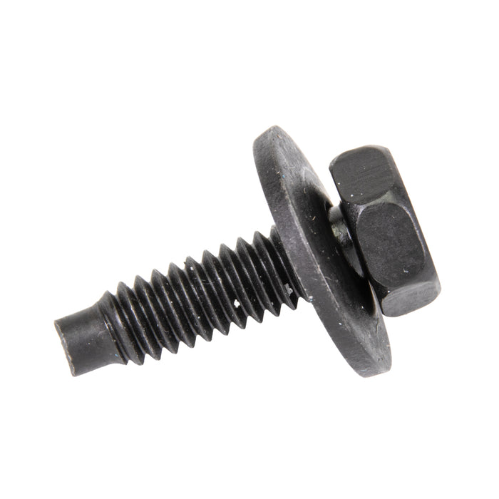 Sems Indented Hex Hd Machine Screw, With 3/4" OD Flat Washer, Dog Point, 1/4"-20 UNC X 15/16", Low Carbon Steel Black Phosphate, And Oil by Spaenaur Inc.