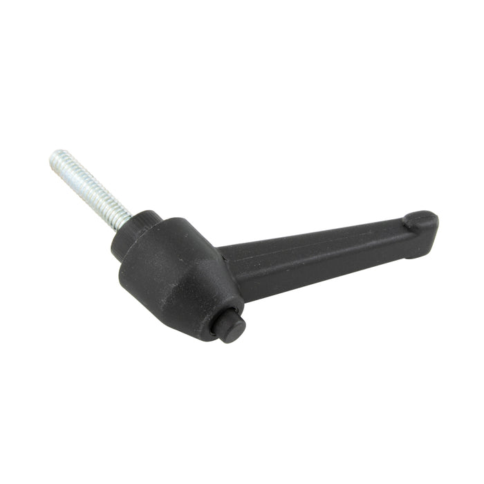 Levier de serrage à bouton-poussoir, mâle, longueur 2,05 po, goujon 1/4 po-20 x 1 po, hauteur totale 1,38 po, matériau thermoplastique, noir