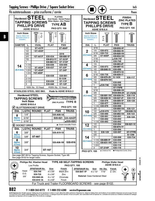 Tapping Screw, Pan Head Phillips Drive, Type B, #8 x 1/4" Length, Steel Zinc Plated