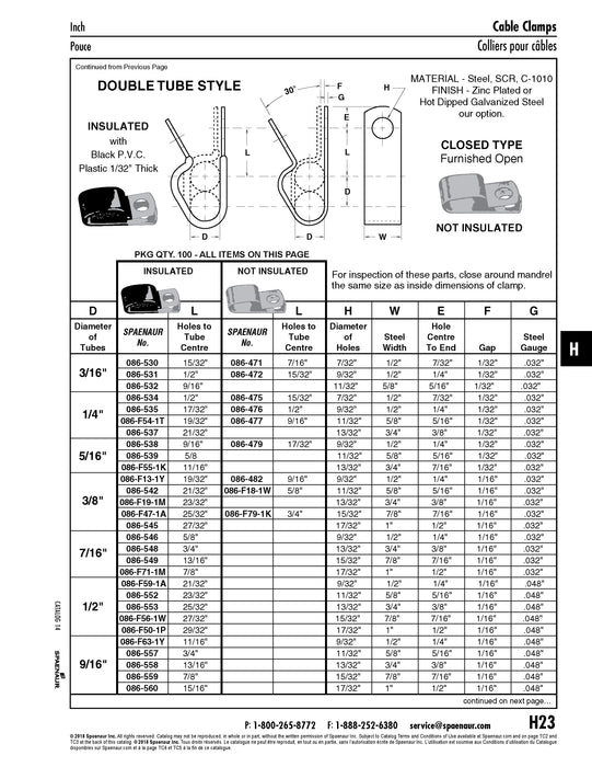 Double Tube Clamps - Closed Type (PVC Insulated) 1/4" Tube DIAs., .593" C to C Steel Zinc with Clear Chromate Black Vinyl Cushion Rohs Compliant Material