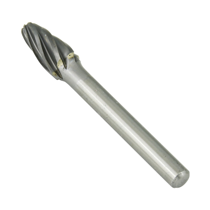 Carbide Burr, Aluminum Cut Round Nose Tree Shape 3/8" DIA x 3/4" LGTH x 1/4"Shank by Spaenaur Inc.