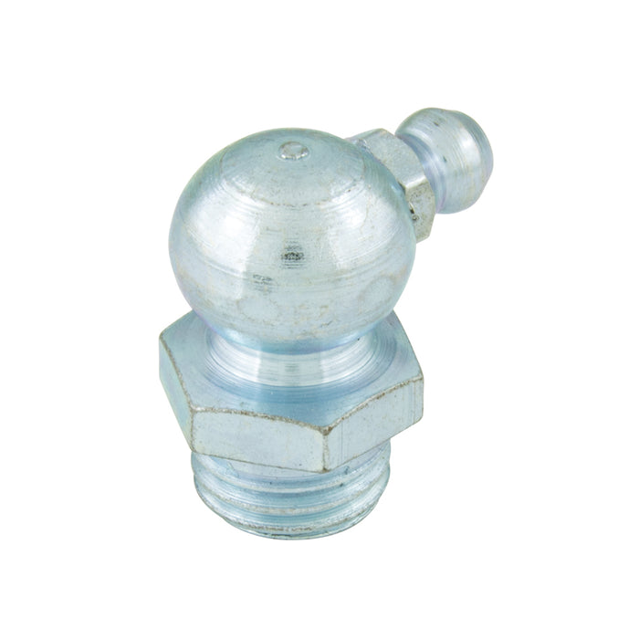 Raccord métrique pour graisse M10 x pas de 1,00 mm, angle court à 90 degrés (11 mm A/F x 18 mm O/A LGTH) Acier zingué 90 degrés/H3 M10X1