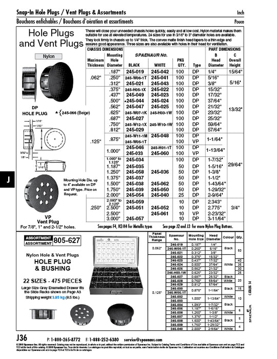Hole Plug .625" Hole x .125" Panel THK White Nylon by Spaenaur Inc.