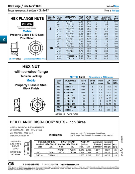 Écrous Disc-Lock® à bride hexagonale, 2 pièces, 5/8" - 11 UNC, en acier zingué, conforme à la norme ASTM A 194-2H
