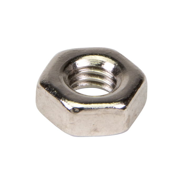 Écrou hexagonal bas, DIN 439B M6 x 1,00, 10 mm WAF, 3,2 mm TH CL4 Acier forgé à froid Nickelé DIN 439B/04-NP M6 par Spaenaur Inc.