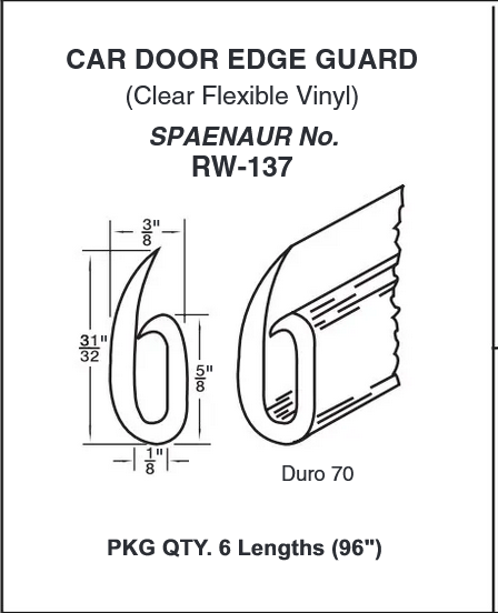 Clear Flex Vinyl Door Guard 8 Ft Lengths Vinyl 70 +- 5 Duro by Spaenaur Inc.