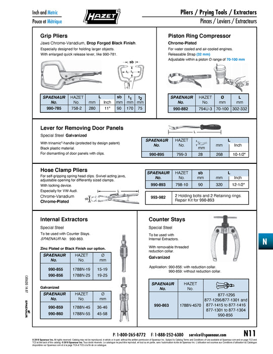 Internal Extractor, for Ball Bearings, Outer Rings, Bushings, 19-25 mm DIA, M10 Thread Special Steel, Black or Zinc Plated