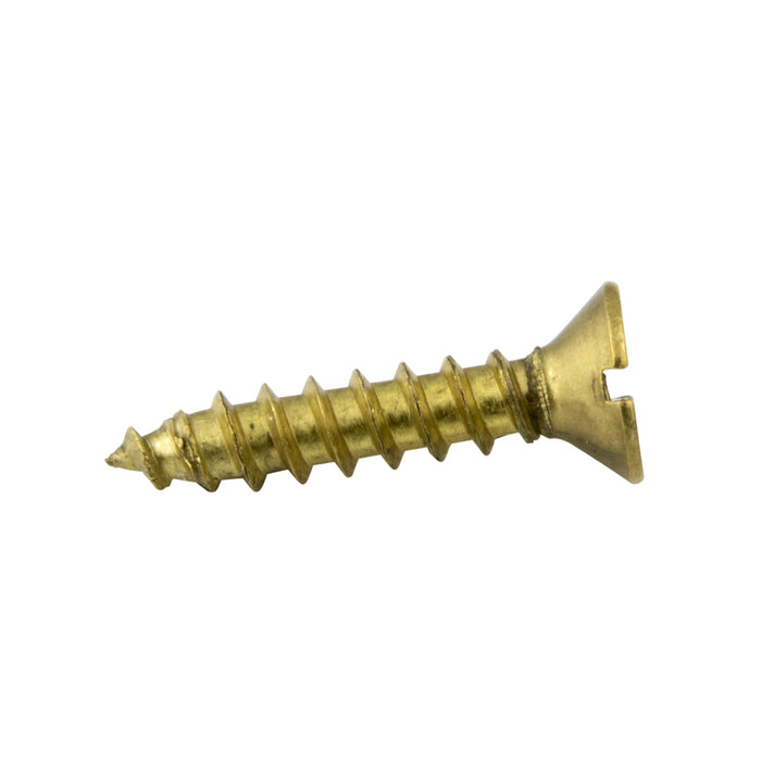 Wood Screw, Flat Head 90° ctsk., Slotted, #4 x 1/2" Length, Brass, ASME/ANSI B18.6.1