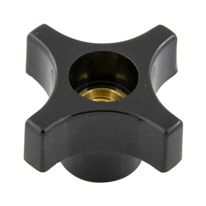 4 Prong Knob Thru Hole Style W/BRass Insert 1/4"-20 UNC Nylon Black