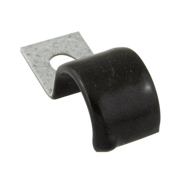 "Half" Clip, Cushioned 3/16" Clamp DIA, 7/32" Hole DIA .437" C to C Steel Hot Dipped Galvanized Black Vinyl Cushion by Spaenaur Inc.