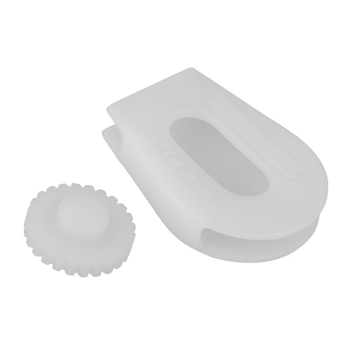 Cord Buckle (2 Parts - Holder & Locking Wheel) for 3mm-4mm Cord Delrin 500 Plastic White by Spaenaur Inc.