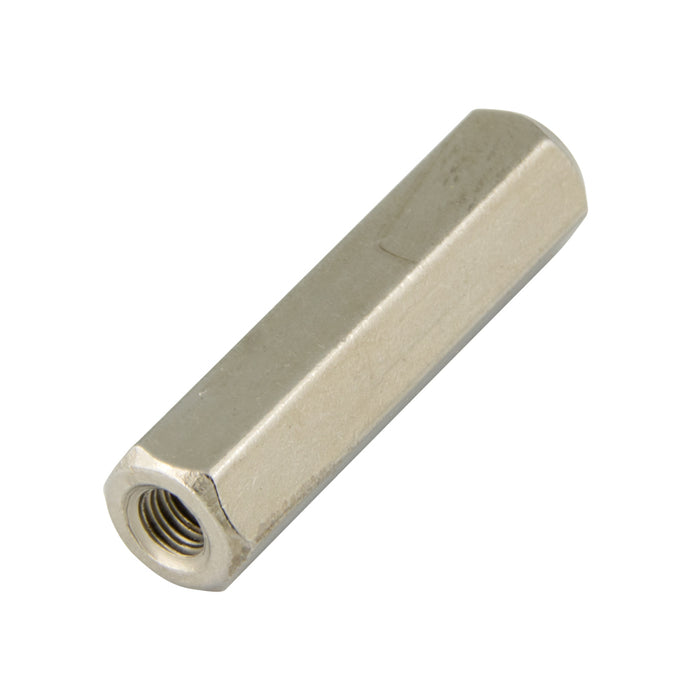 Entretoise, hexagonale, filetée, sans soudure, usinée à partir d'une tige en laiton, filetage n° 8-32 UNC, longueur 3/4 po, diamètre extérieur 1/4 po, laiton nickelé par Spaenaur Inc.