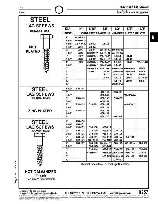 Lag Screw, Hex Head, 1/2" x 10", Steel Plain, ASME/ANSI B18.2.1