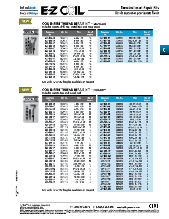 Kit économique - Comprend des inserts, 1 taraud et 1 outil d'installation. Diamètre du filetage : 1-12 x 1,5 E-Z Lok n° Ek32215 de Spaenaur Inc.
