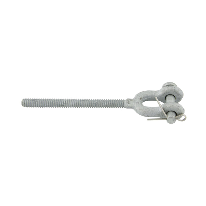 Jaw Fitting Right Hand Thread Heat Treated, with Clevis & Cotter Pins 7/8"-9 UNC x 18" Take Up 1030 Steel Drop forged Hot Galvanized Finish