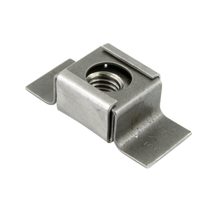 Dispositif de retenue à écrou flottant, type à souder, filetage 3/8"-24 UNF, largeur de base 25/32" x longueur totale 2", acier à faible teneur en carbone, finition lisse, par Spaenaur Inc.