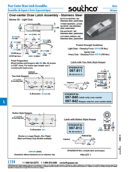 Bouton de fixation pour œillet de cadenas à loquet à ressort, fixation seule en acier inoxydable 304 passivé par Spaenaur Inc.