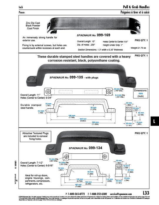 Pull Handle 11" O/A LGTH Stamped Steel, Black Polyurethane Coating by Spaenaur Inc.
