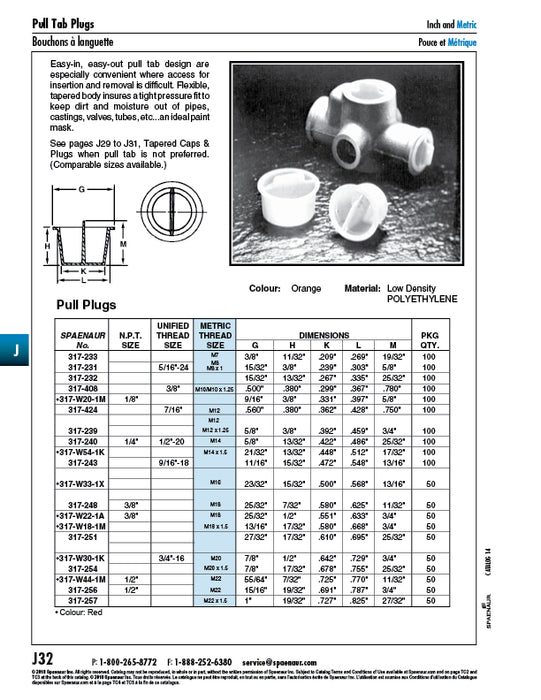 Pull Plug 3/8" I.D. x 11/32" I.D. Low Density Polyethylene Colour Red