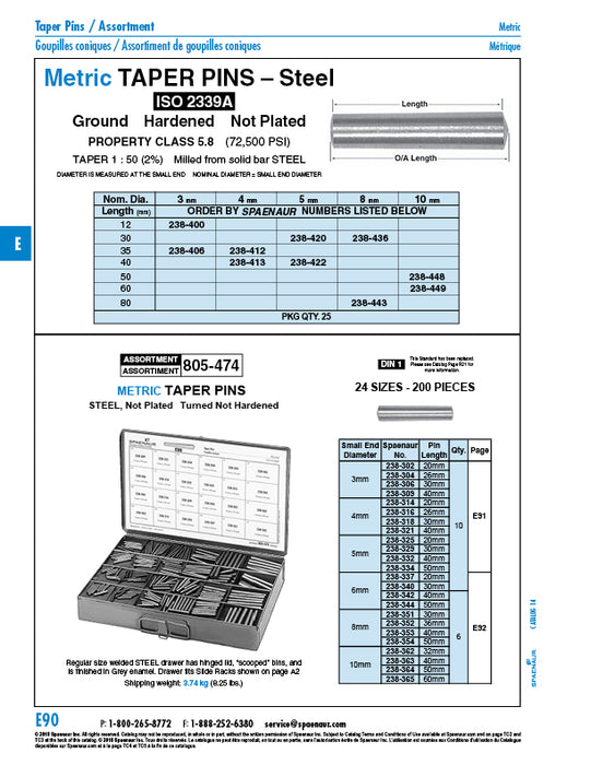 Taper Pin, DIN 1A 3mm x 12mm Steel, Ground & Hardened DIN 1A 3X12